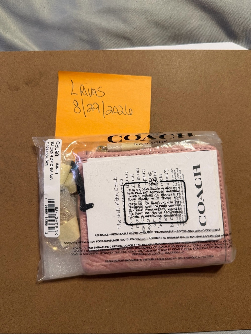 Coach Pink Small Zip Card Case with Logo